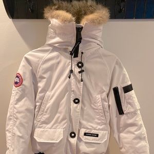 Canada Goose white bomber style winter coat
